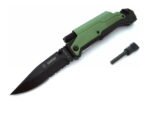 Sulankstomas Gelbėtojų Peilis Su Titnagu Ir žibintuvėliu “Žalias“