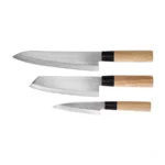 Satake Megumi virtuvės peilių rinkinys: šefo peilis, Santoku Bunka ir universalus peilis